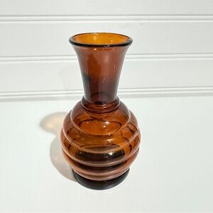 Vintage Amber Glass Beehive Style Bud Vase 4.5” tall USA